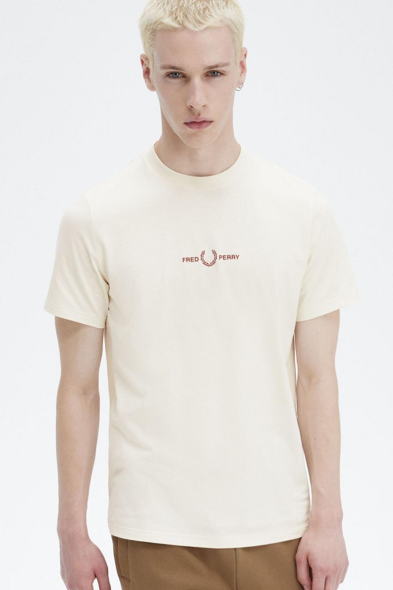 Fred Perry Embroidered T-shirts Herren Ecru | MCHFT16093