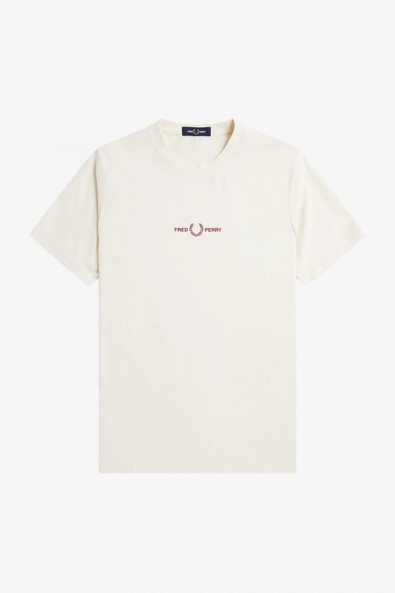 Fred Perry Embroidered T-shirts Herren Ecru | MCHFT16093