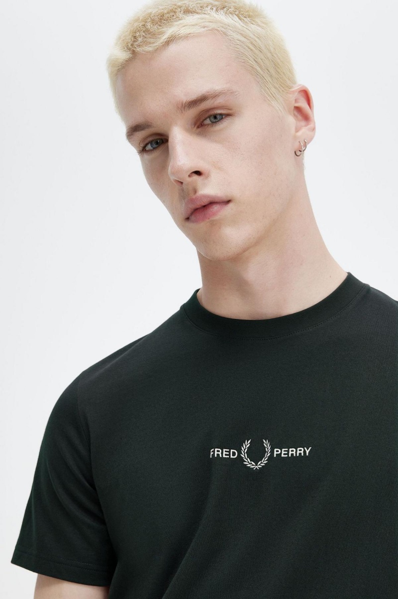 Fred Perry Embroidered T-shirts Herren Grün | UCHND56547