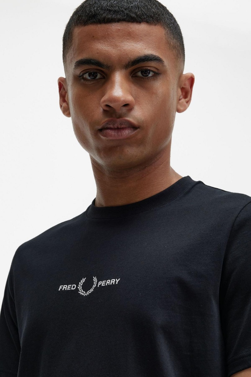 Fred Perry Embroidered T-shirts Herren Schwarz | CHJZR20637
