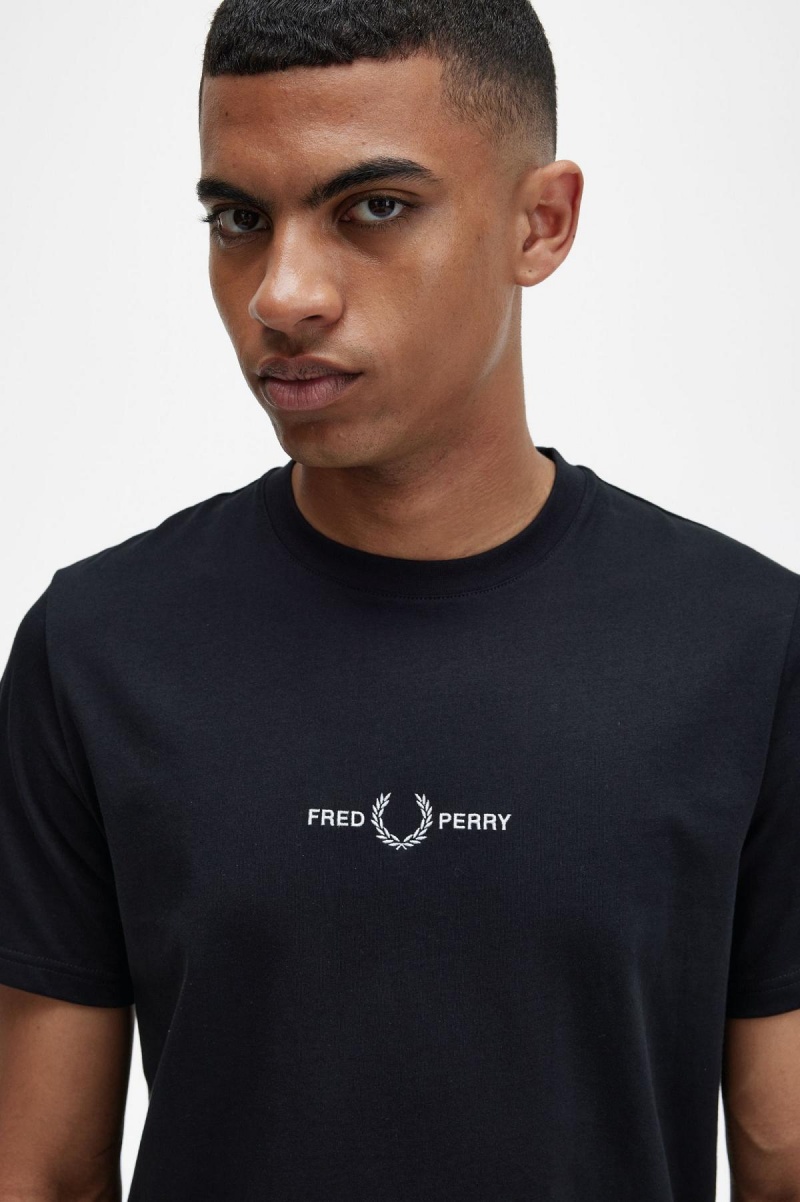 Fred Perry Embroidered T-shirts Herren Schwarz | CHJZR20637