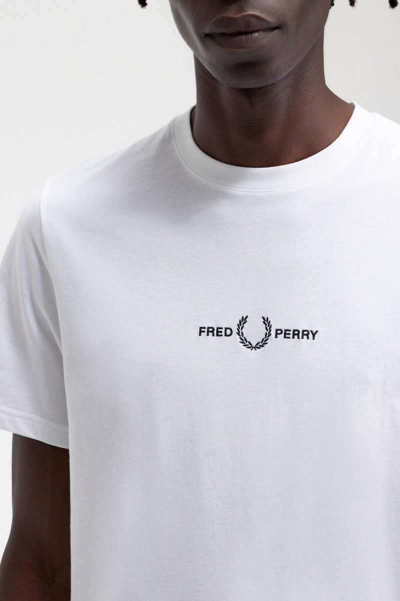 Fred Perry Embroidered T-shirts Herren Weiß | CHDYB58405
