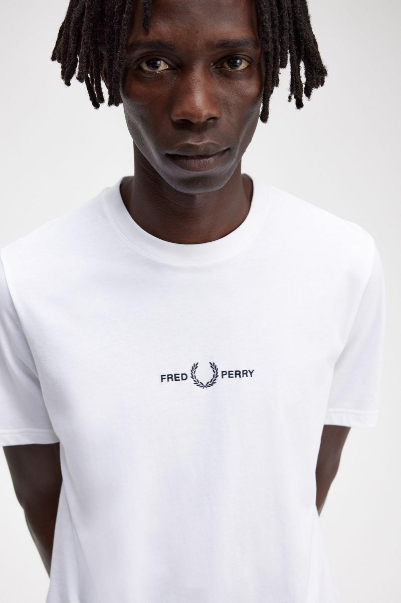 Fred Perry Embroidered T-shirts Herren Weiß | CHDYB58405