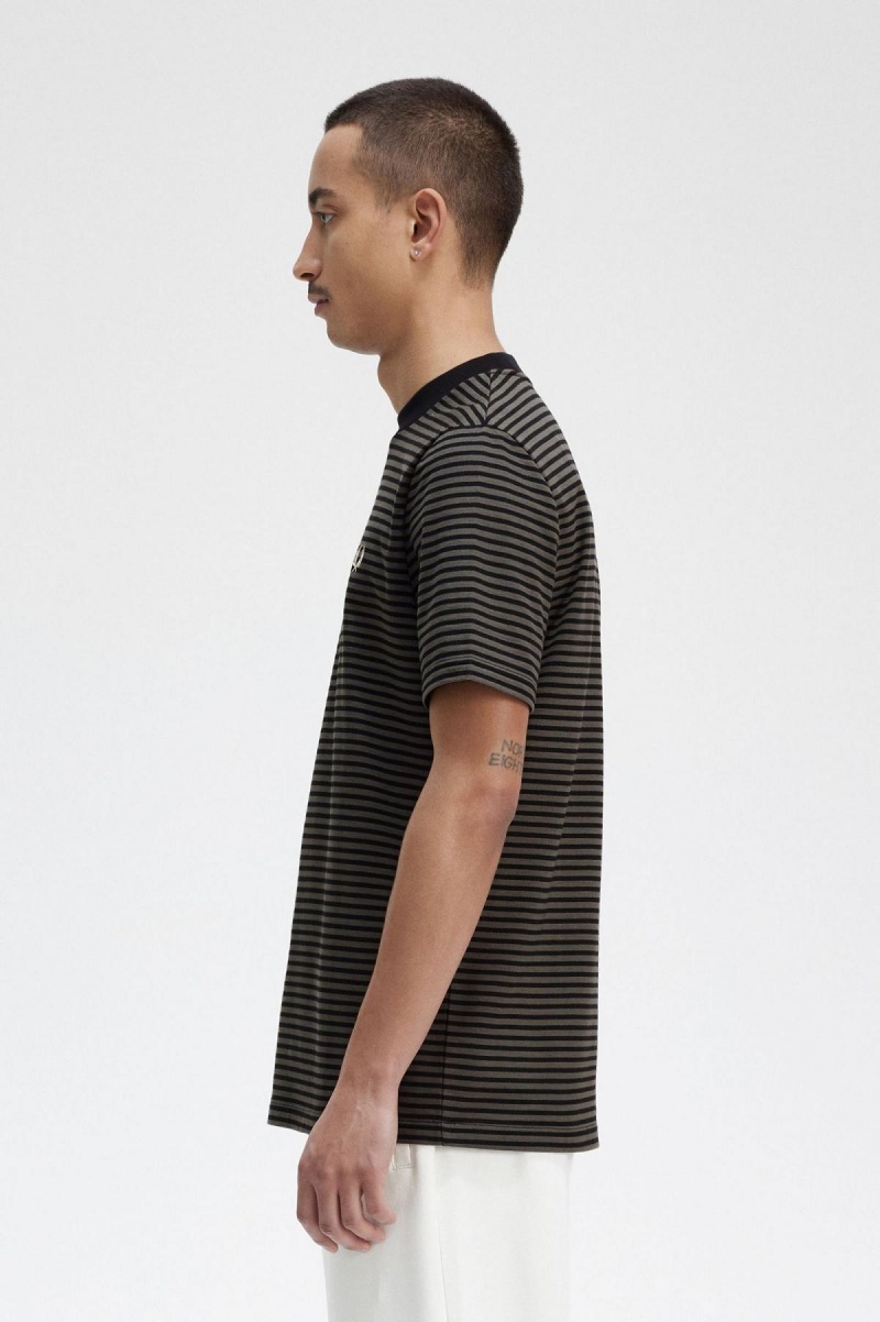 Fred Perry Fine Stripe Heavyweight T-shirts Herren Schwarz Grün | YCHVQ97950