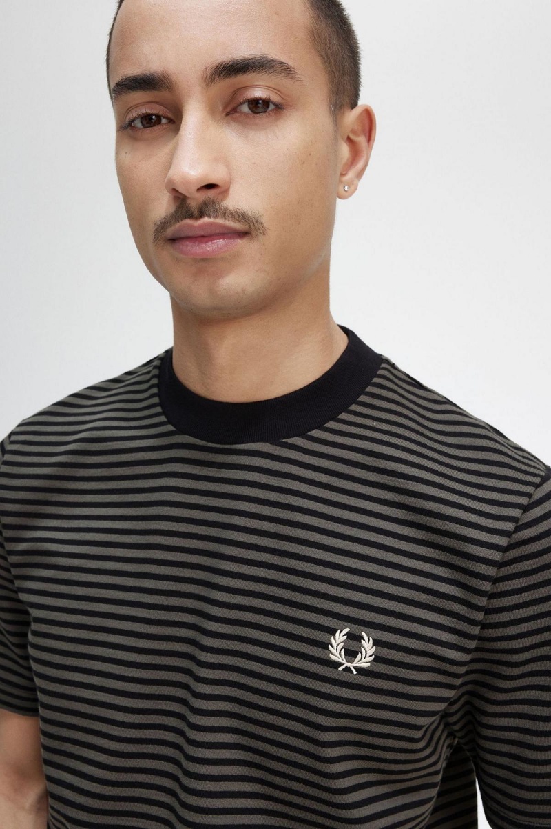 Fred Perry Fine Stripe Heavyweight T-shirts Herren Schwarz Grün | YCHVQ97950