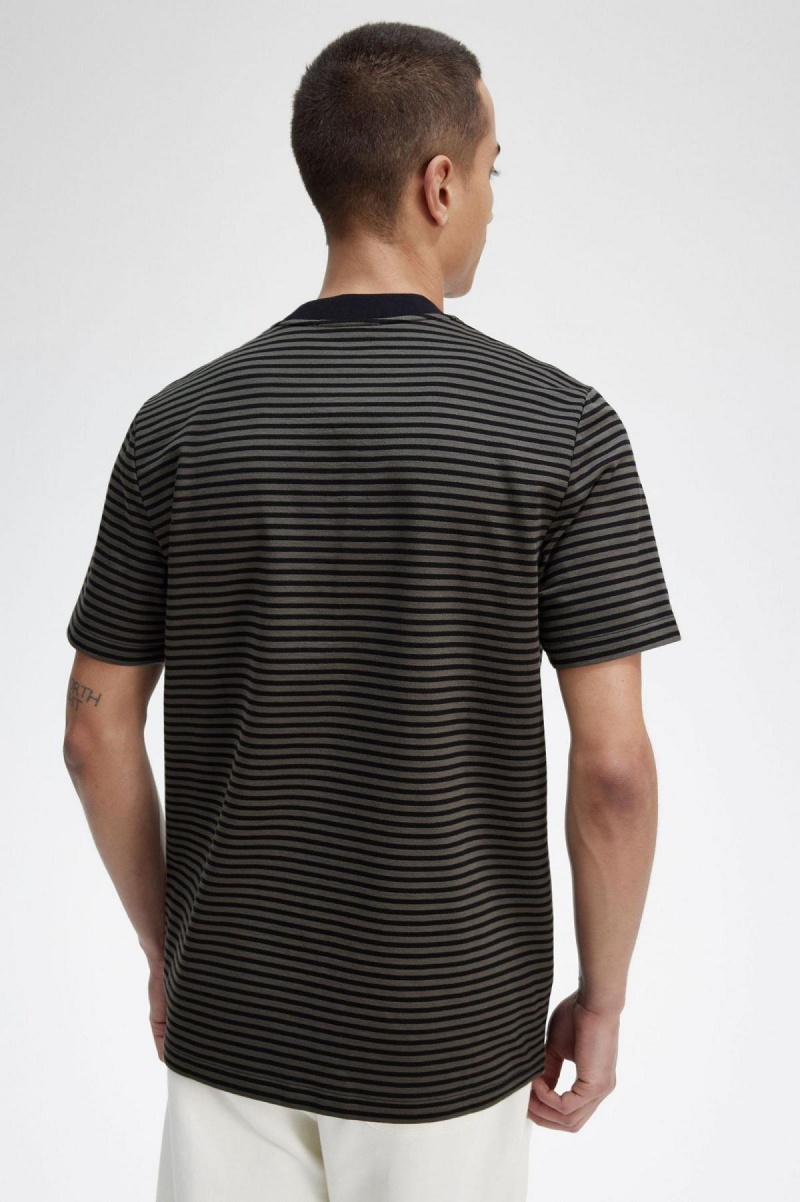 Fred Perry Fine Stripe Heavyweight T-shirts Herren Schwarz Grün | YCHVQ97950