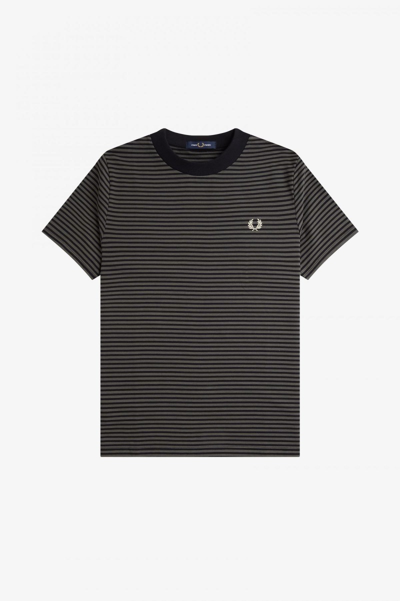 Fred Perry Fine Stripe Heavyweight T-shirts Herren Schwarz Grün | YCHVQ97950