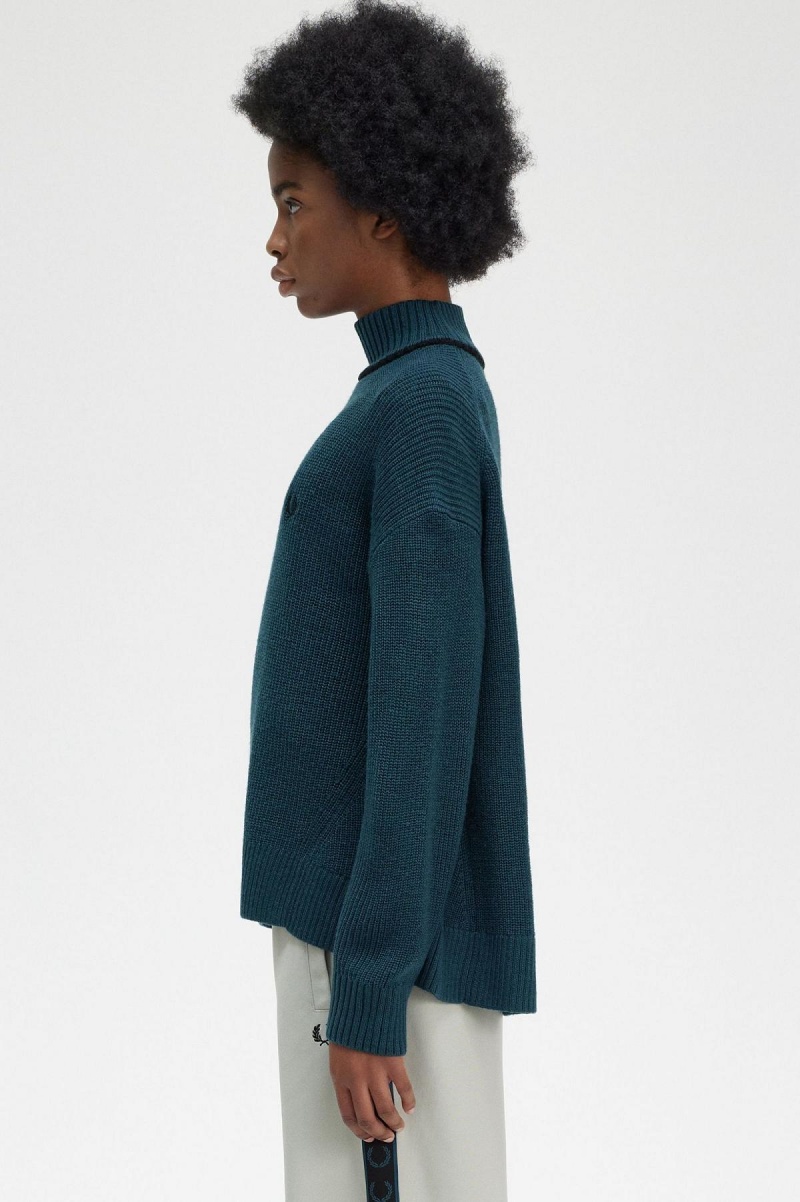 Fred Perry Fishtail Hem Mock Neck Jumper Strickwaren Damen Blau | SCHVO25780