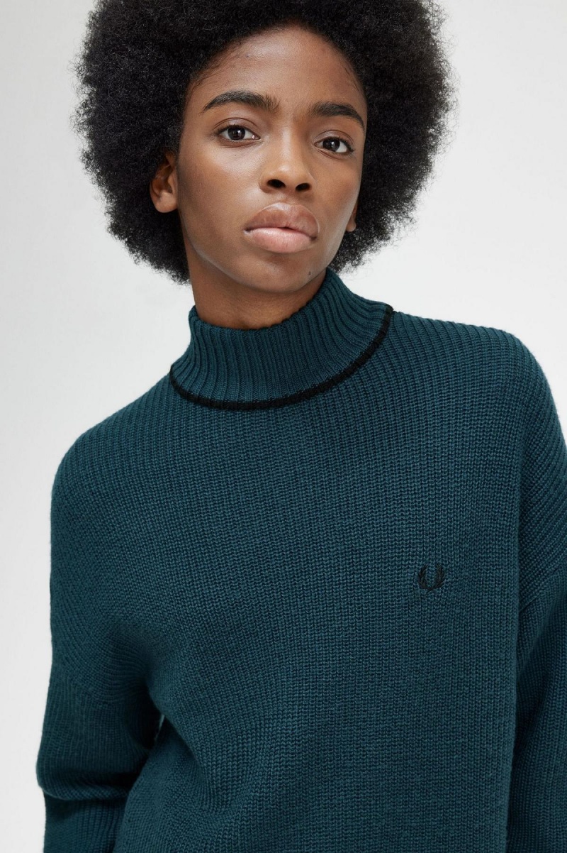 Fred Perry Fishtail Hem Mock Neck Jumper Strickwaren Damen Blau | SCHVO25780