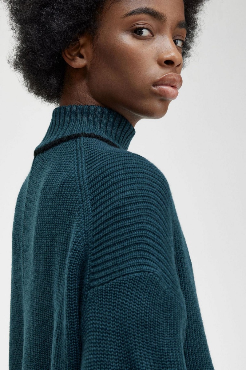 Fred Perry Fishtail Hem Mock Neck Jumper Strickwaren Damen Blau | SCHVO25780