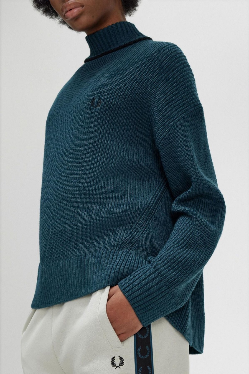 Fred Perry Fishtail Hem Mock Neck Jumper Strickwaren Damen Blau | SCHVO25780