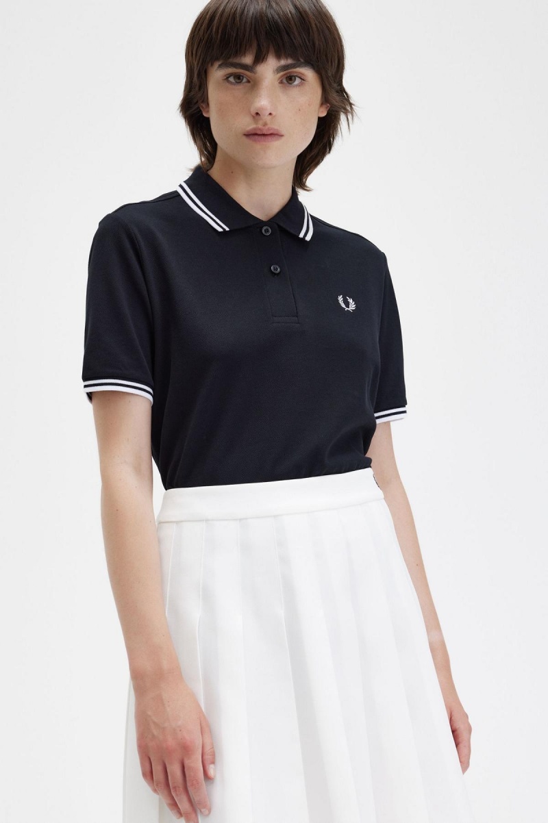 Fred Perry G3600 Fred Perry Shirt Damen Schwarz Weiß Weiß | QCHUV35631