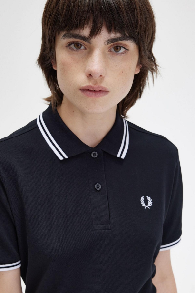 Fred Perry G3600 Fred Perry Shirt Damen Schwarz Weiß Weiß | QCHUV35631