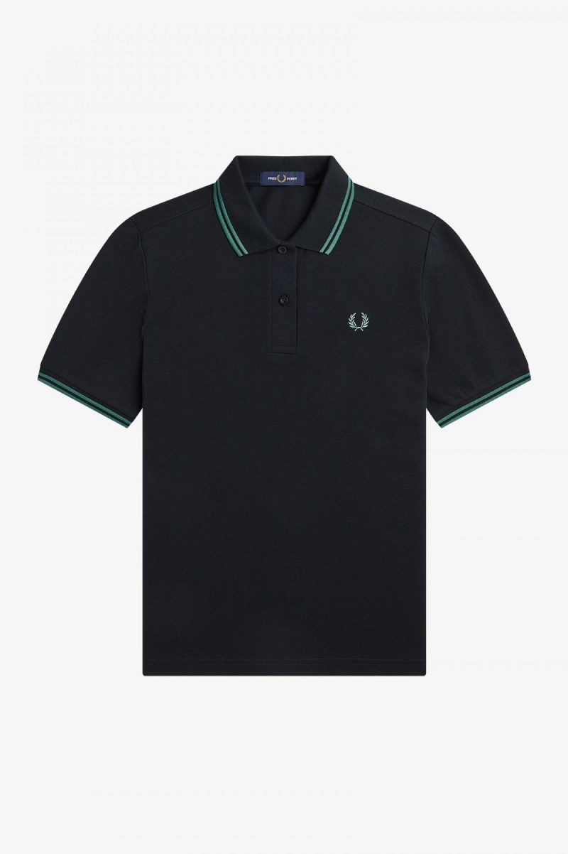 Fred Perry G3600 Fred Perry Shirt Damen Schwarz Tiefesmintfarben Tiefesmintfarben | ACHWC22967