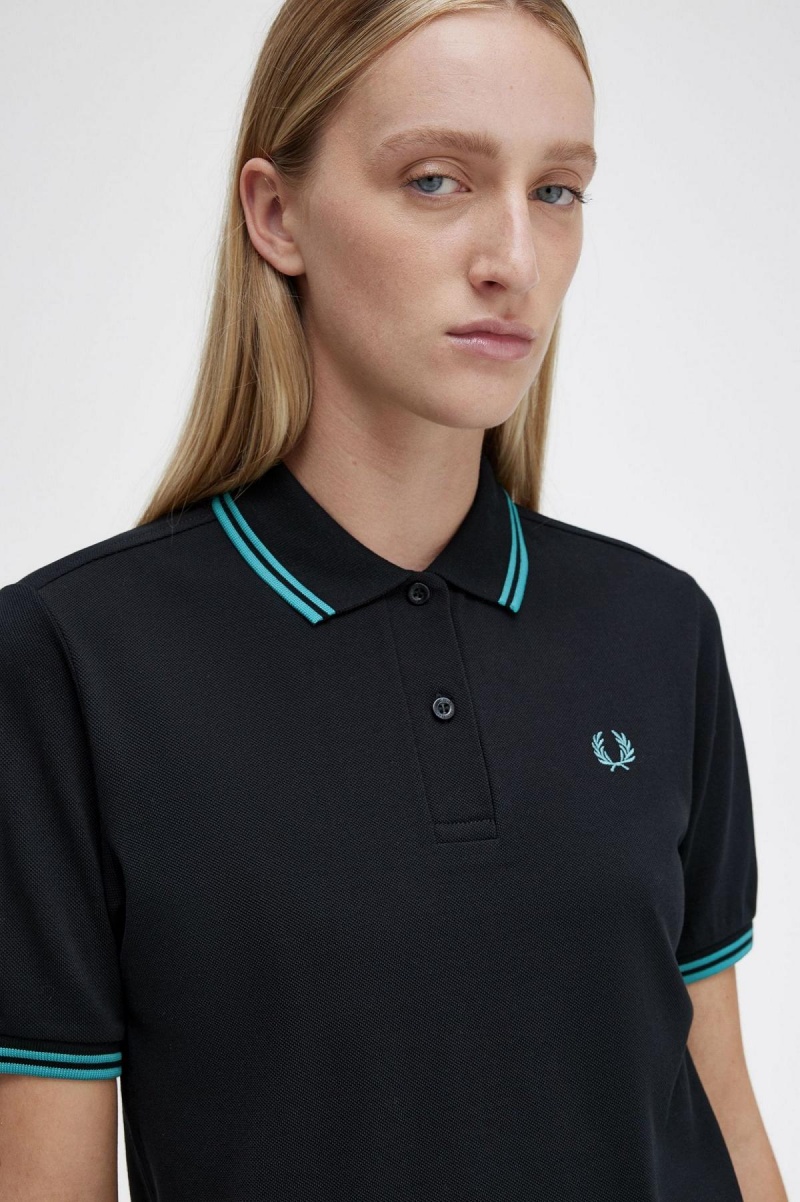 Fred Perry G3600 Polo Shirts Damen Schwarz Tiefesmintfarben Tiefesmintfarben | CHDYB74076