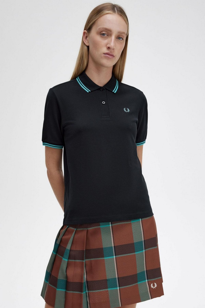 Fred Perry G3600 Polo Shirts Damen Schwarz Tiefesmintfarben Tiefesmintfarben | CHDYB74076