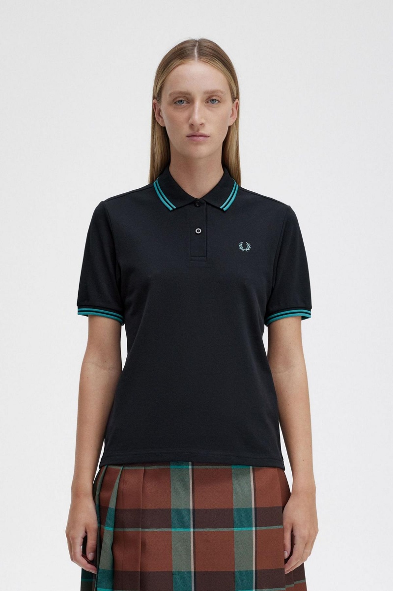 Fred Perry G3600 Polo Shirts Damen Schwarz Tiefesmintfarben Tiefesmintfarben | CHDYB74076