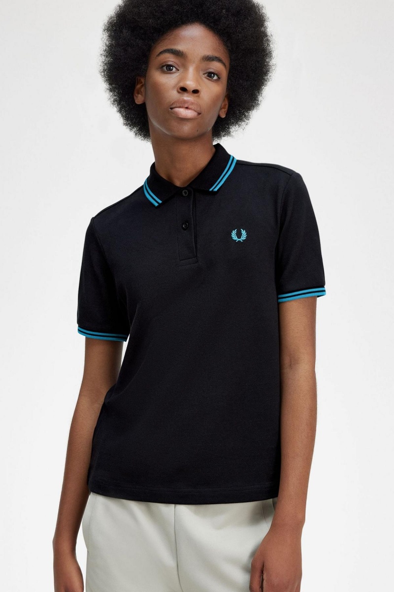 Fred Perry G3600 Polo Shirts Damen Schwarz Blau Blau | CHEGJ71735