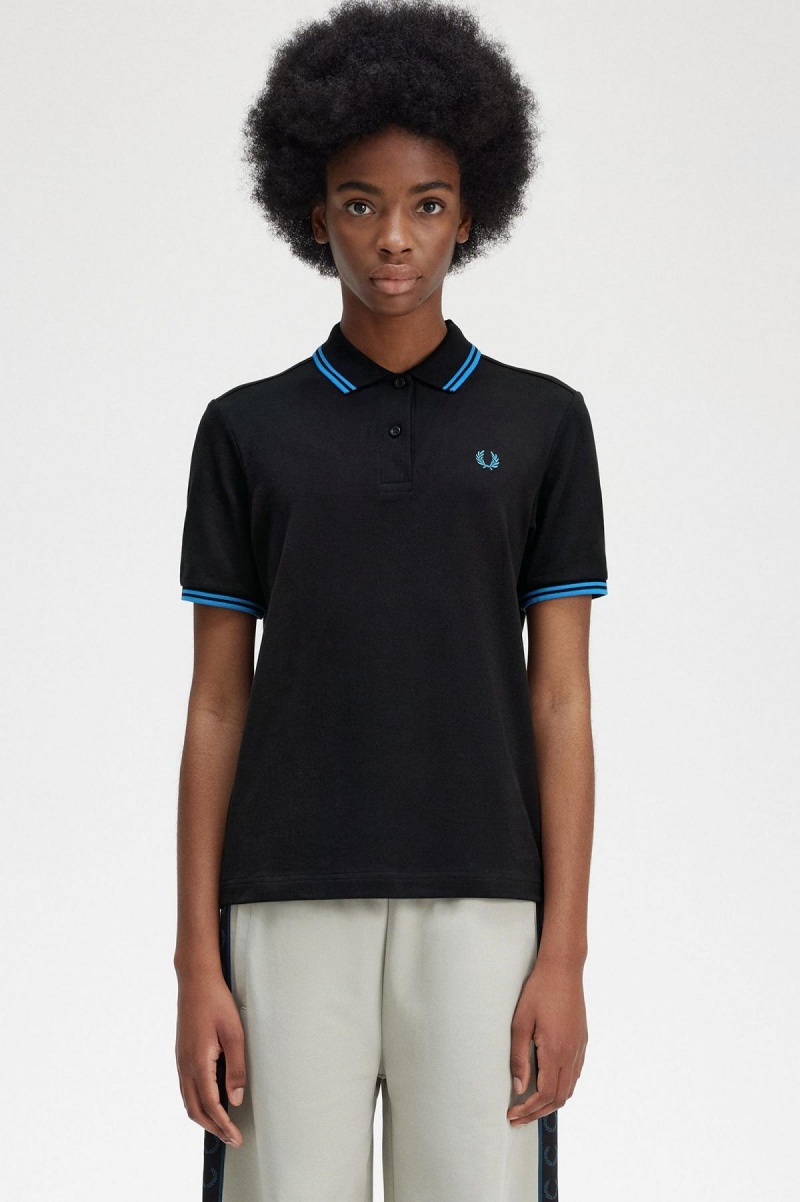 Fred Perry G3600 Polo Shirts Damen Schwarz Blau Blau | CHEGJ71735