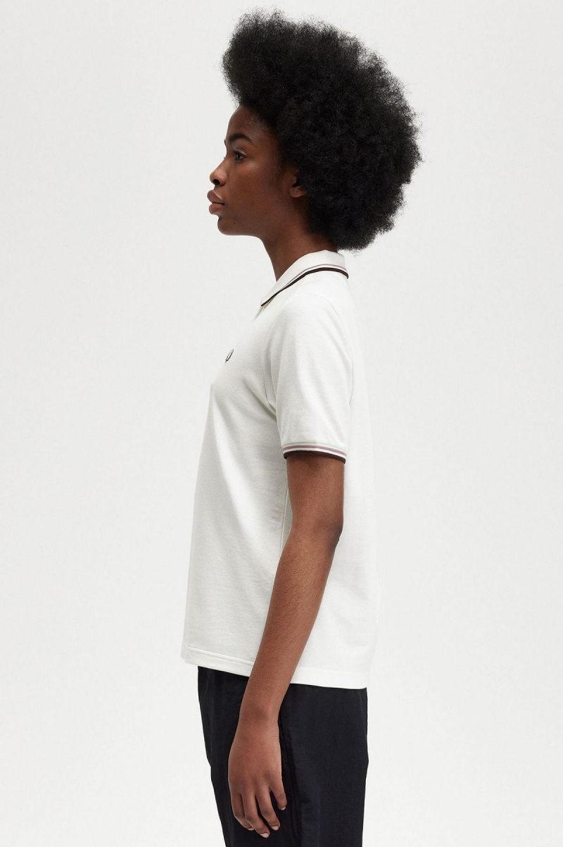 Fred Perry G3600 Polo Shirts Damen Weiß Dunkelrosa | CHDFL47899