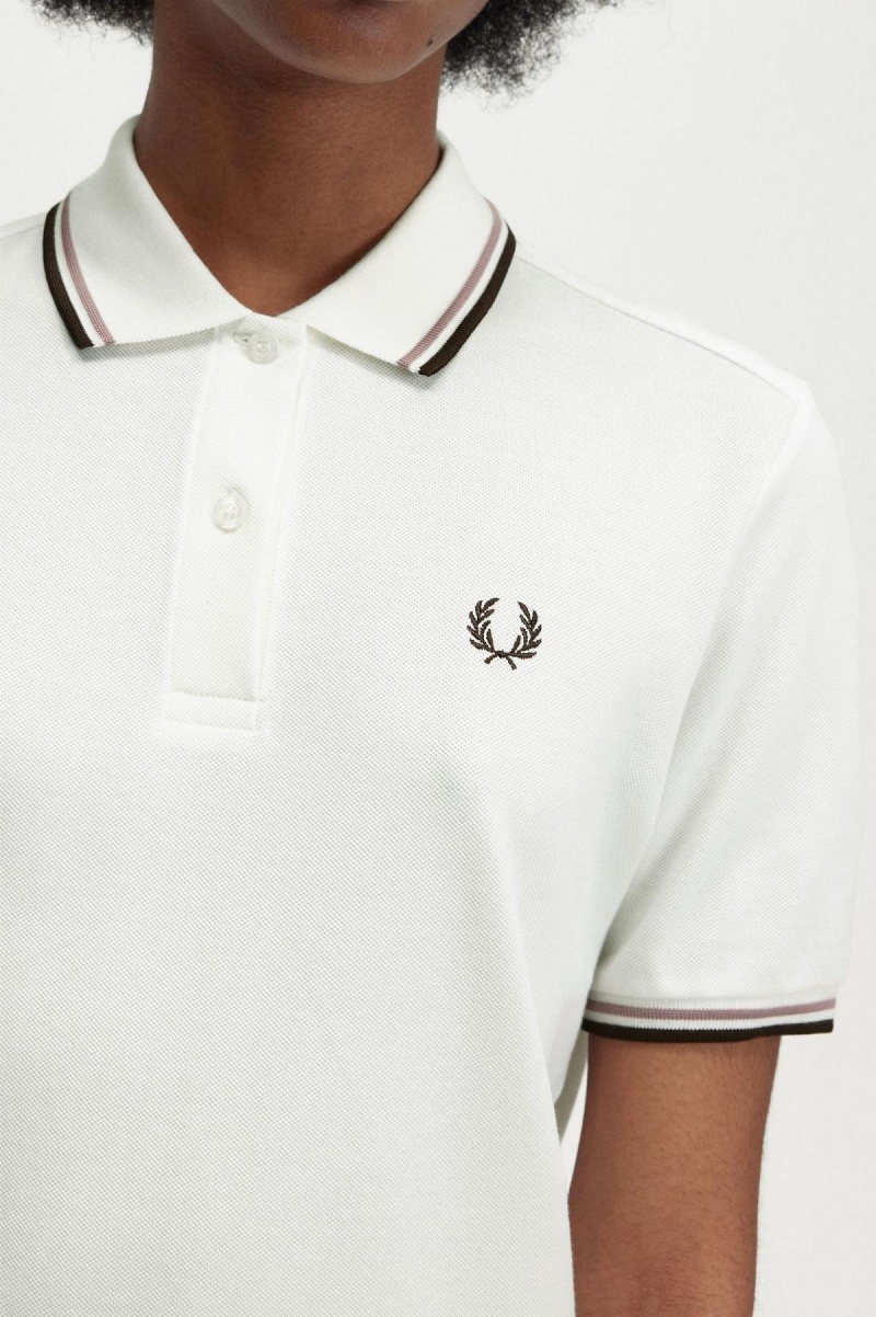 Fred Perry G3600 Polo Shirts Damen Weiß Dunkelrosa | CHDFL47899