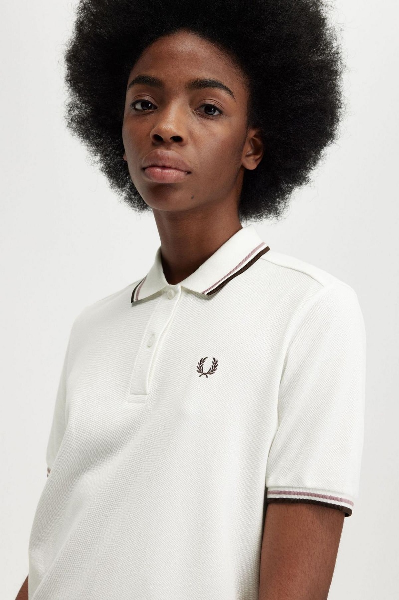 Fred Perry G3600 Polo Shirts Damen Weiß Dunkelrosa | CHDFL47899