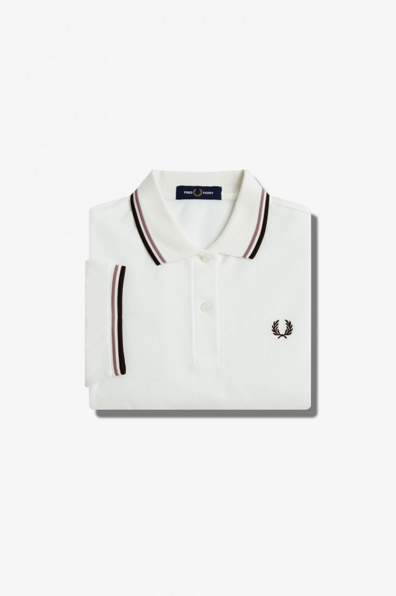 Fred Perry G3600 Polo Shirts Damen Weiß Dunkelrosa | CHDFL47899