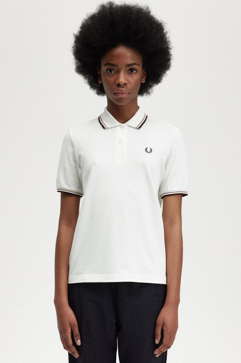 Fred Perry G3600 Polo Shirts Damen Weiß Dunkelrosa | CHDFL47899