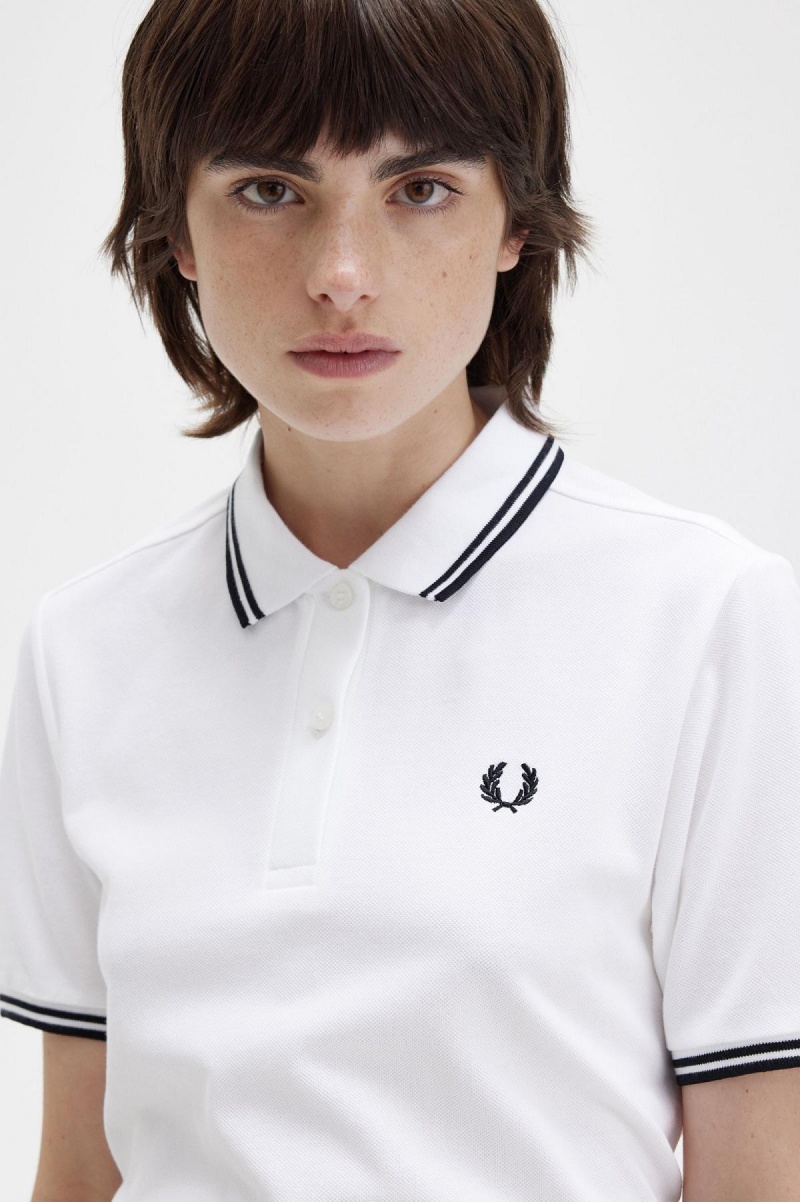 Fred Perry G3600 Polo Shirts Damen Weiß Schwarz Schwarz | ECHVG21545