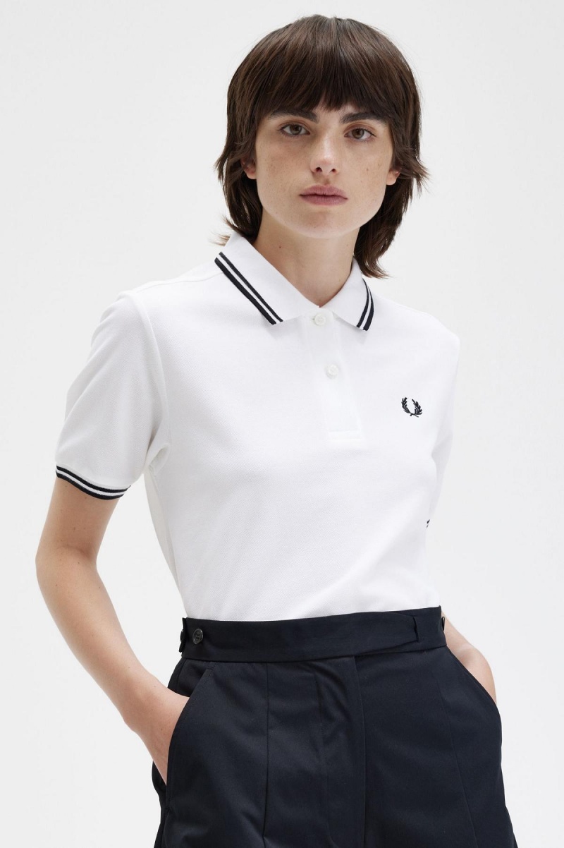Fred Perry G3600 Polo Shirts Damen Weiß Schwarz Schwarz | ECHVG21545