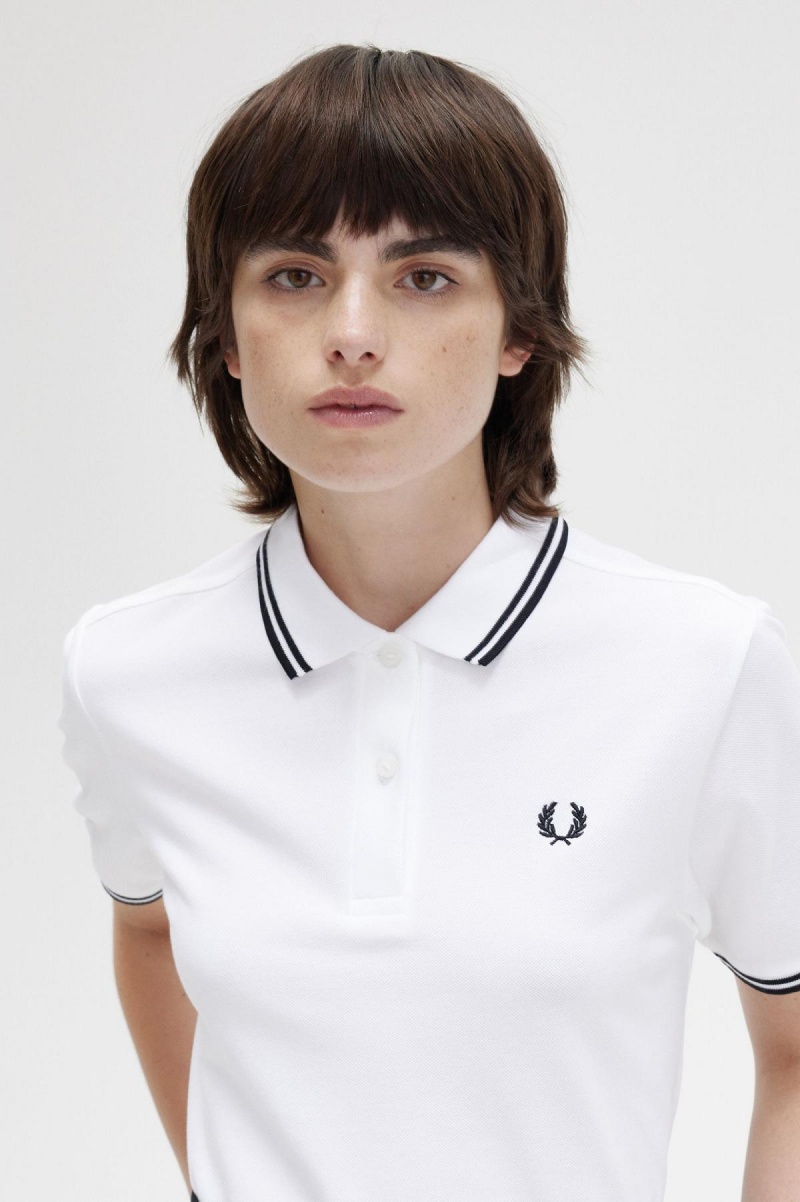 Fred Perry G3600 Polo Shirts Damen Weiß Schwarz Schwarz | ECHVG21545