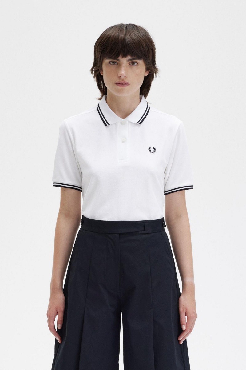 Fred Perry G3600 Polo Shirts Damen Weiß Schwarz Schwarz | ECHVG21545