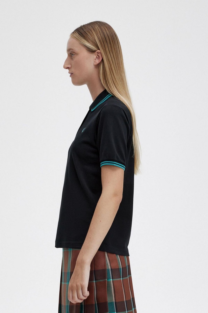 Fred Perry G3600 T-shirts Damen Schwarz Tiefesmintfarben Tiefesmintfarben | CHJBT45281