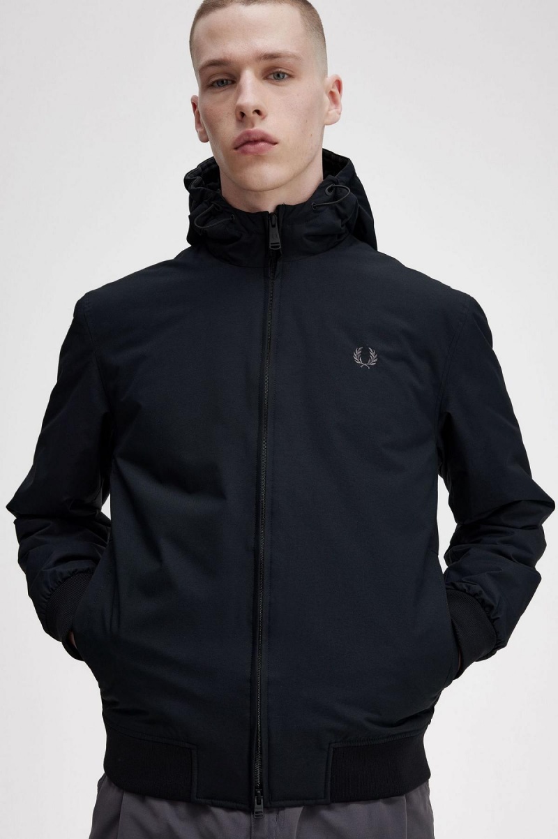 Fred Perry Gepolstert Mit Kapuze Brentham Mäntel Herren Schwarz | FCHUI24867