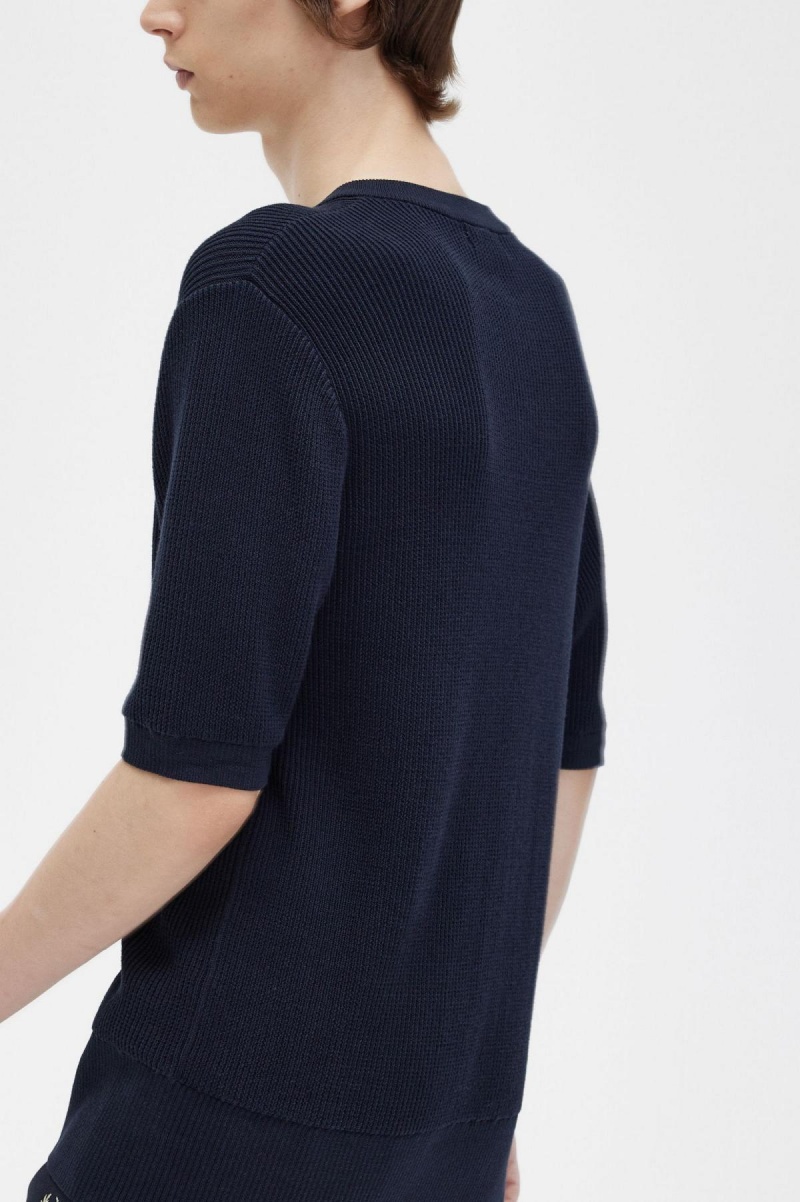 Fred Perry Gerippt Gestrickt Henley Top Strickwaren Herren Navy | PCHQX42745
