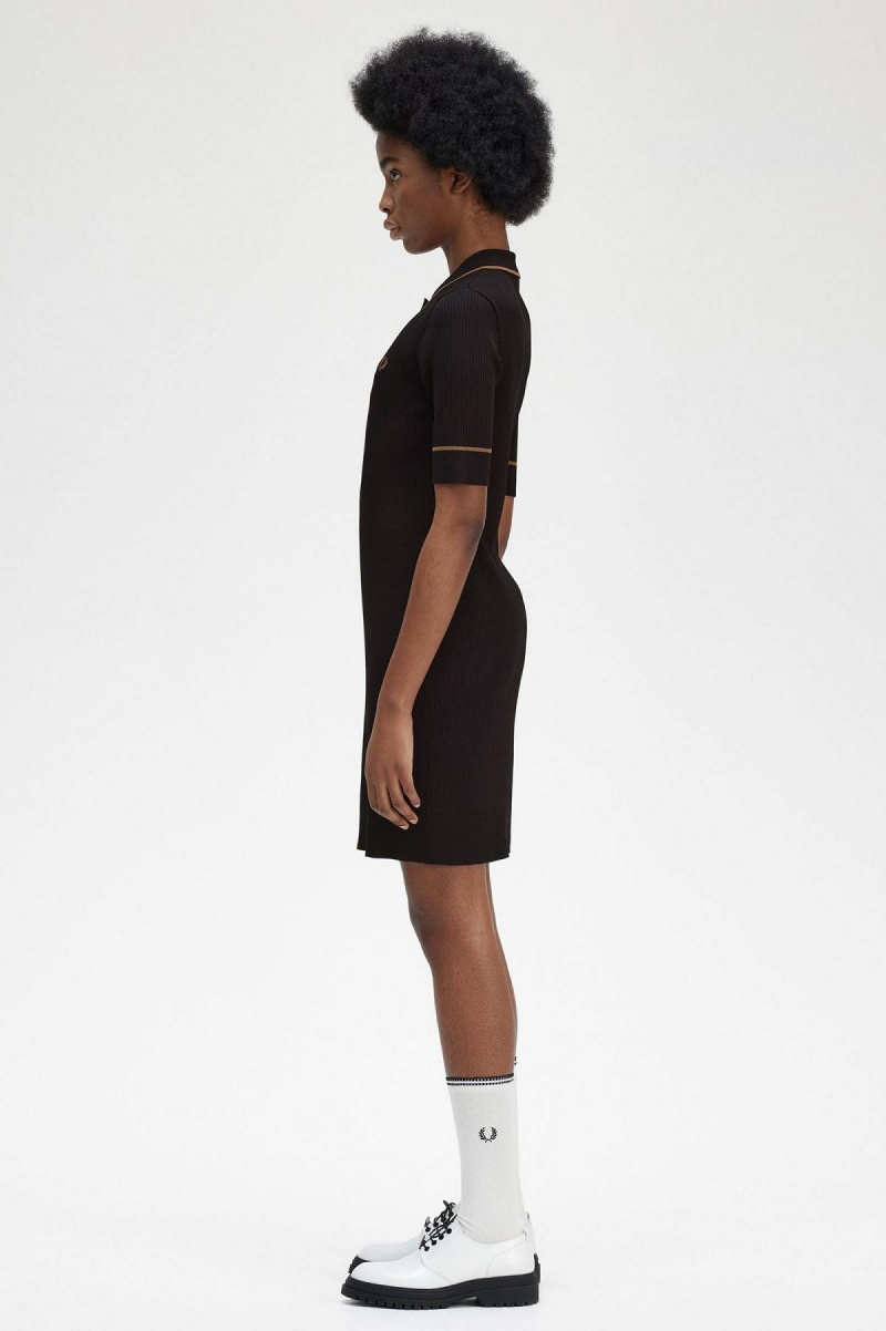 Fred Perry Gerippt Gestrickt Shirt Kleid Damen Schwarz | CHZPD16175