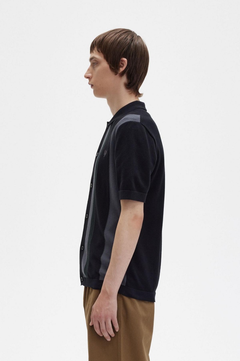 Fred Perry Gestreift Gestrickt Shirt Strickwaren Herren Schwarz | CHJKU87563
