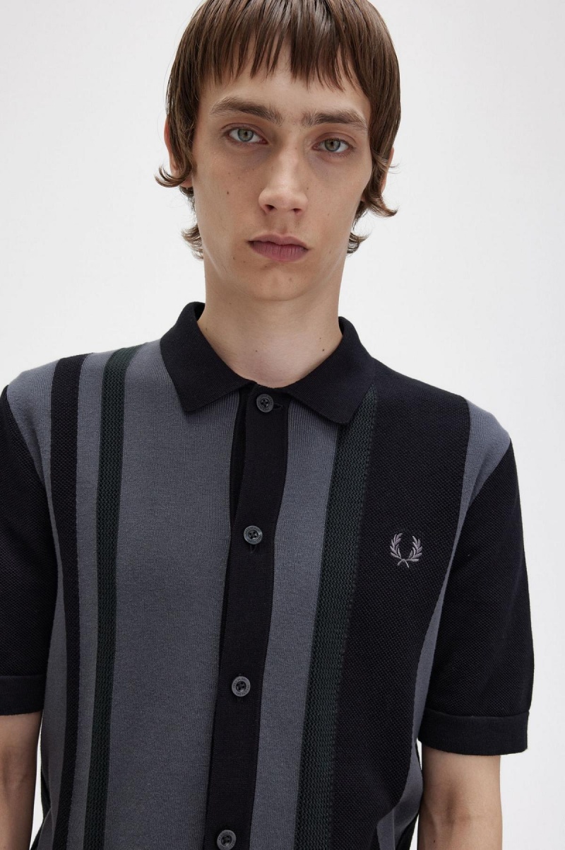 Fred Perry Gestreift Gestrickt Shirt Strickwaren Herren Schwarz | CHJKU87563