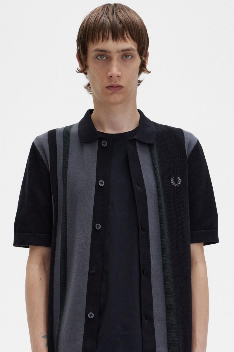 Fred Perry Gestreift Gestrickt Shirt Strickwaren Herren Schwarz | CHJKU87563