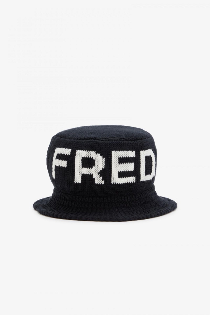 Fred Perry Gestrickt Bucket Hut Accessories Schwarz Weiß | YCHGT65590