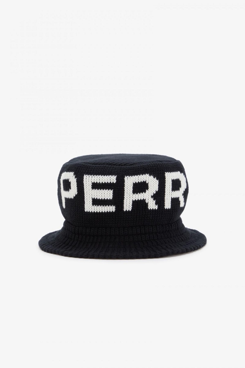 Fred Perry Gestrickt Bucket Hut Accessories Schwarz Weiß | YCHGT65590