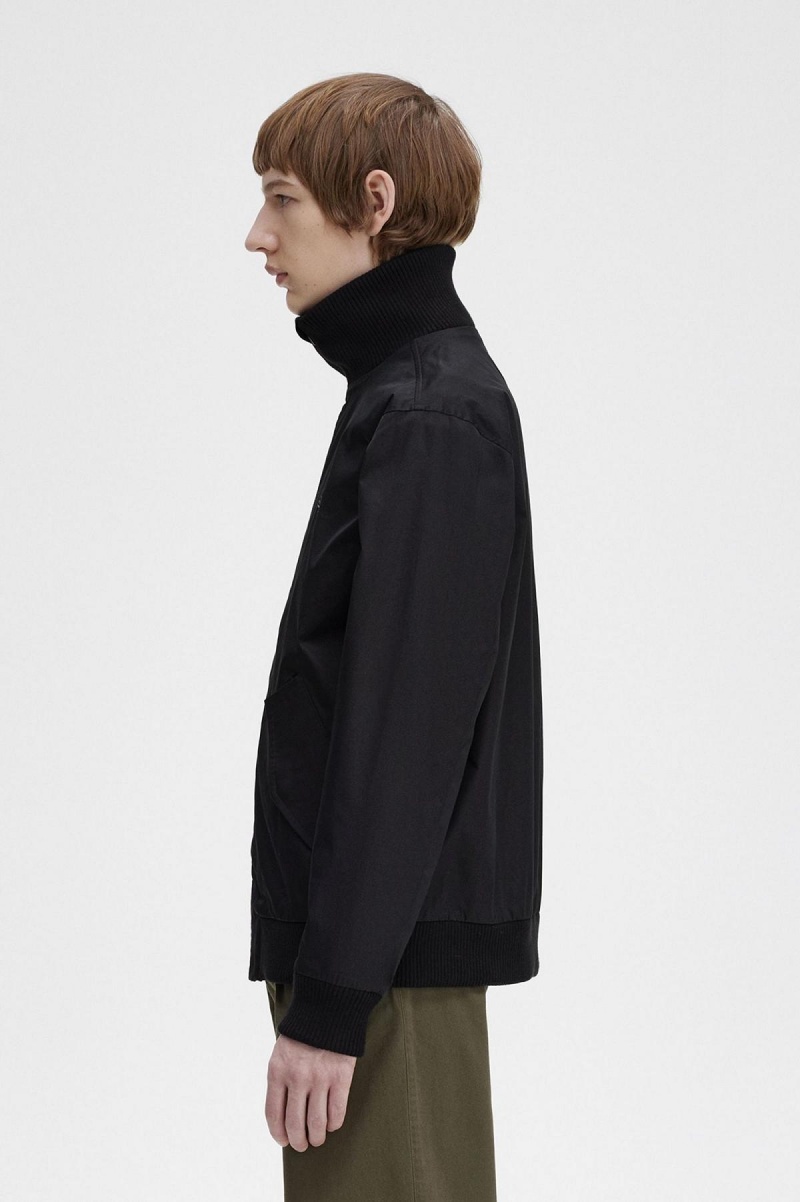 Fred Perry Gestrickt Rib Tennis Bomber Mäntel Herren Schwarz | QCHWA69780