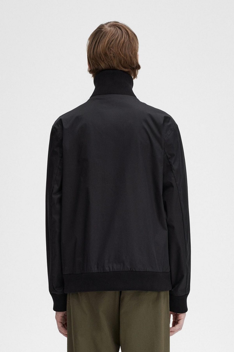 Fred Perry Gestrickt Rib Tennis Bomber Mäntel Herren Schwarz | QCHWA69780