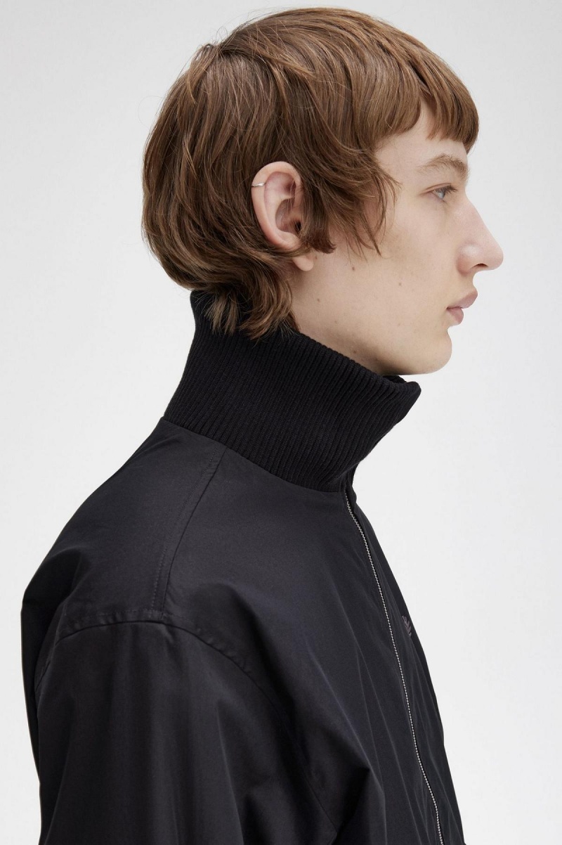 Fred Perry Gestrickt Rib Tennis Bomber Mäntel Herren Schwarz | QCHWA69780