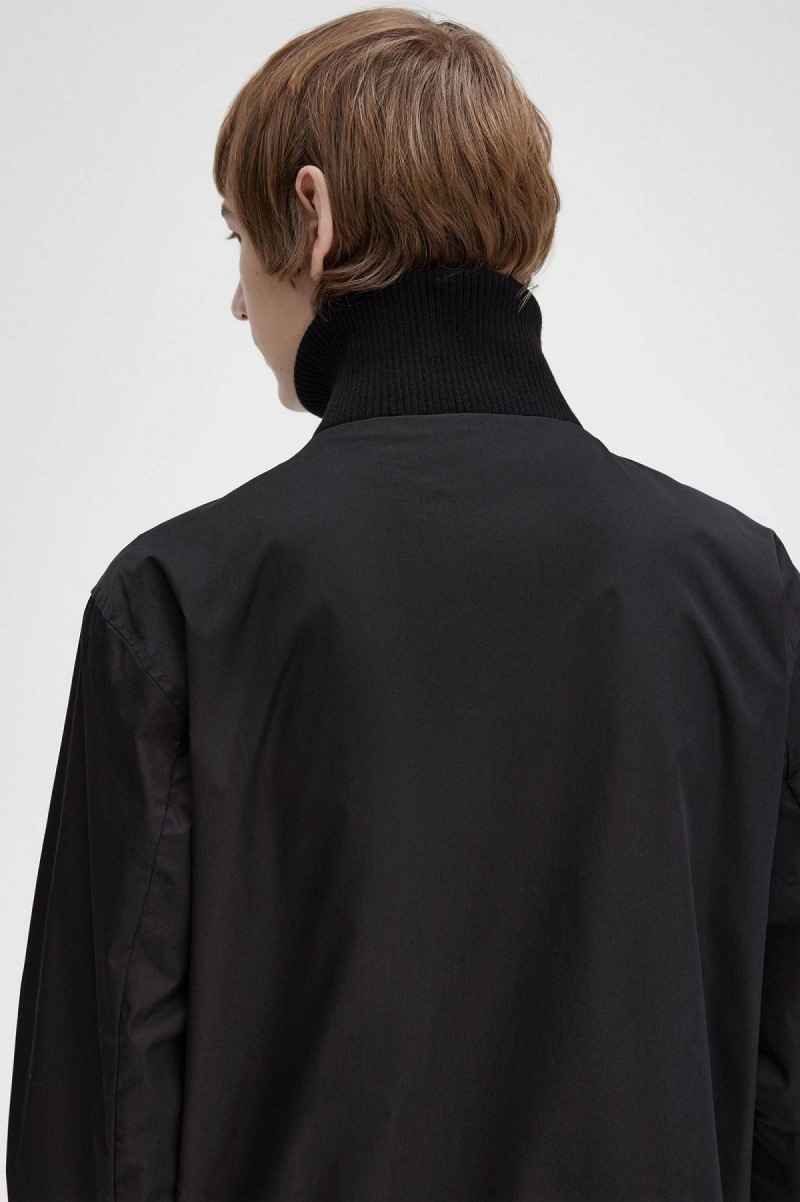 Fred Perry Gestrickt Rib Tennis Bomber Mäntel Herren Schwarz | QCHWA69780