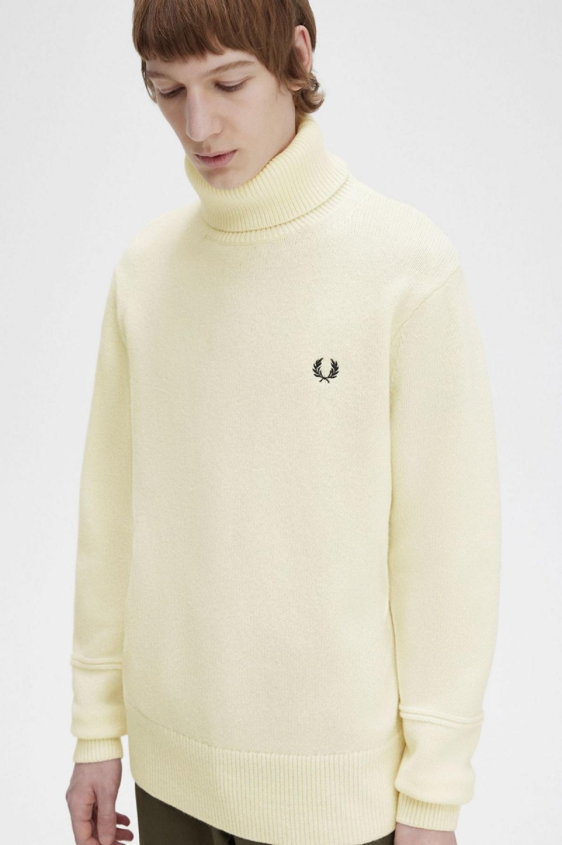 Fred Perry Gestrickt Roll Neck Jumper Strickwaren Herren Ecru | CHCVG23913