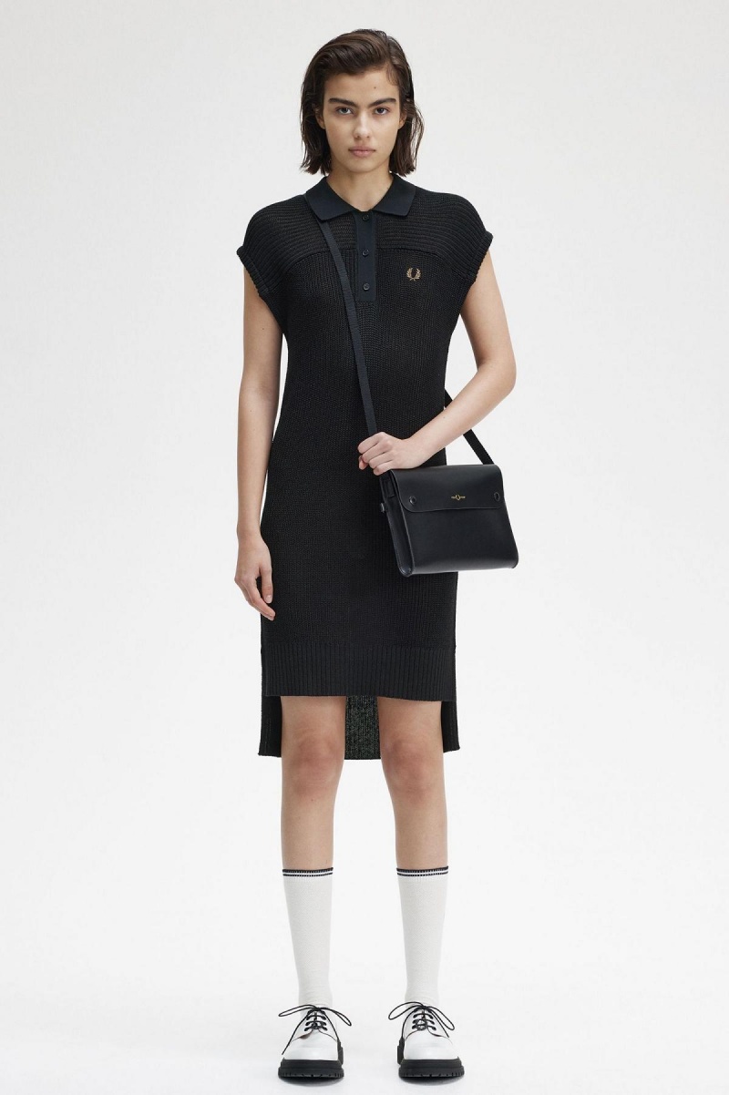 Fred Perry Gestrickt Shirt Kleid Damen Schwarz | LCHTR30146
