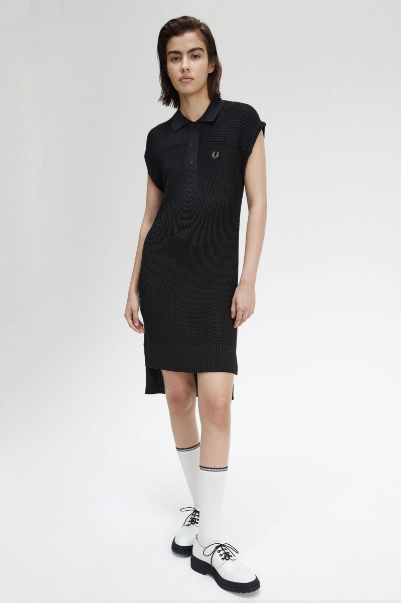 Fred Perry Gestrickt Shirt Kleid Damen Schwarz | LCHTR30146