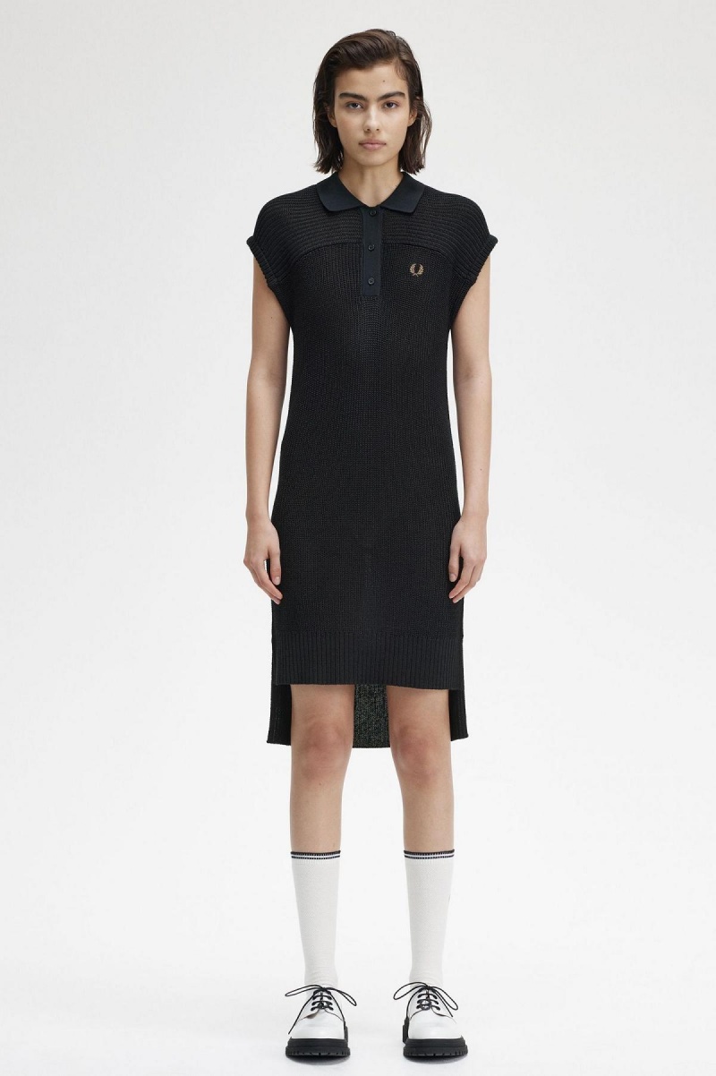 Fred Perry Gestrickt Shirt Kleid Damen Schwarz | LCHTR30146
