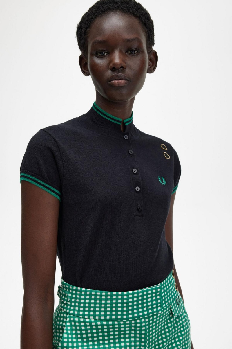 Fred Perry Gestrickt Shirt Strickwaren Damen Schwarz | XCHBH32765